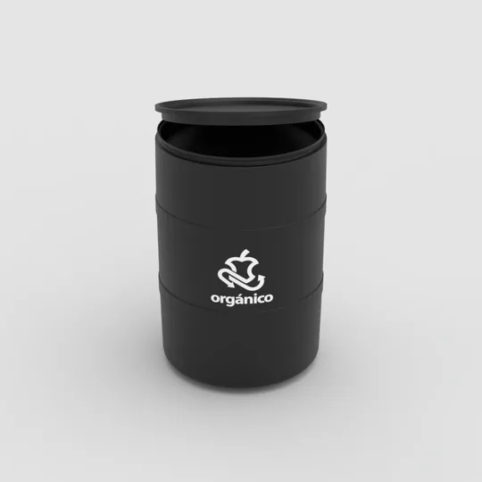 TAMBOR DE RECICLAJE NEGRO CON TAPA