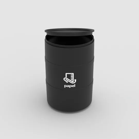 TAMBOR DE RECICLAJE NEGRO CON TAPA