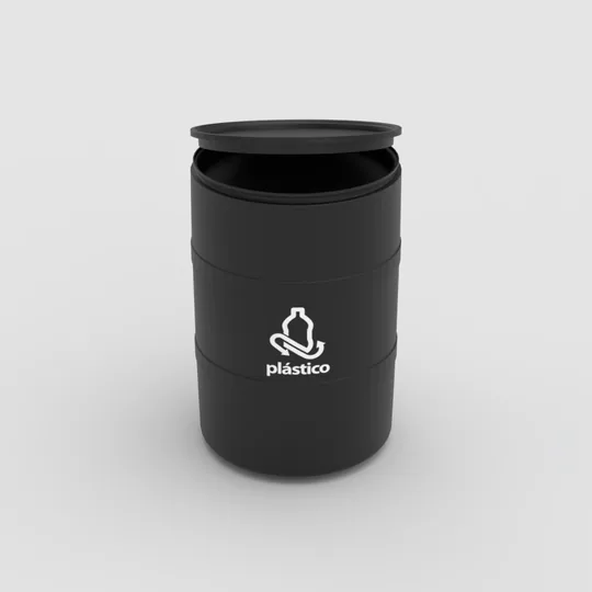 TAMBOR DE RECICLAJE NEGRO CON TAPA